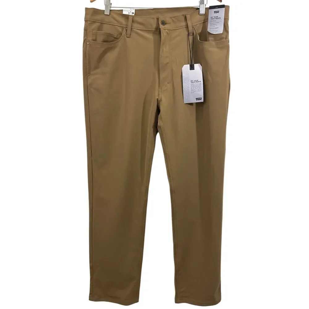 NWT Levi’s 511 Slim Tech Pants Mens 38x32 Brown Walnut High Stretch Performance